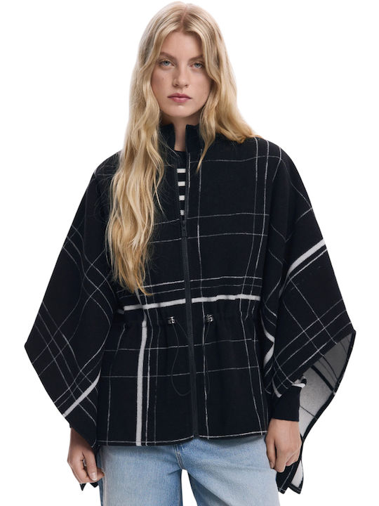Women's Poncho with Zipper Black