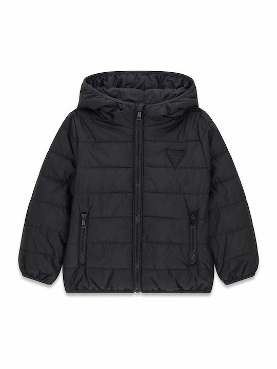 Daunen-Kinderkapuzenjacke Gesteppt Kurze mit Futter Schwarz