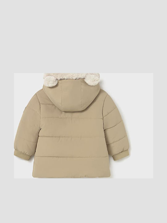 Kids Casual Short Coat with Hood Beige