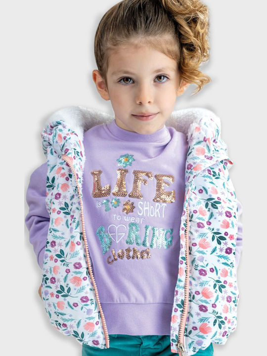 Kids Quilted Sleeveless Short Jacket with Hood Multicolour