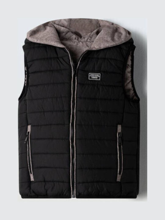Kids' Quilted Jacket Sleeveless Double Sided with Hood Μαύρο Γκρί