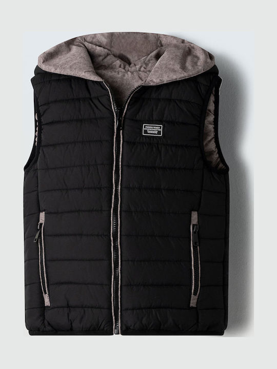 Kids' Quilted Jacket Sleeveless Double Sided with Hood Μαύρο Γκρί
