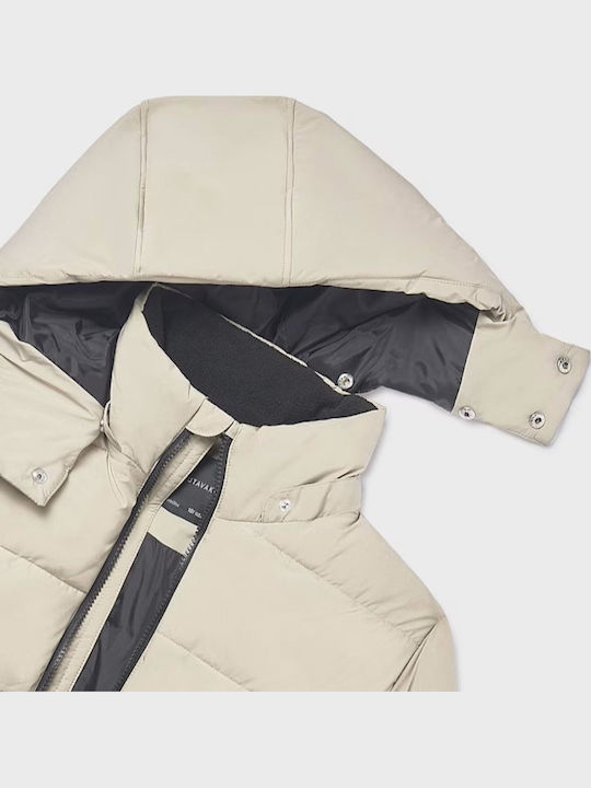 Kids Casual Long Hooded Jacket Beige