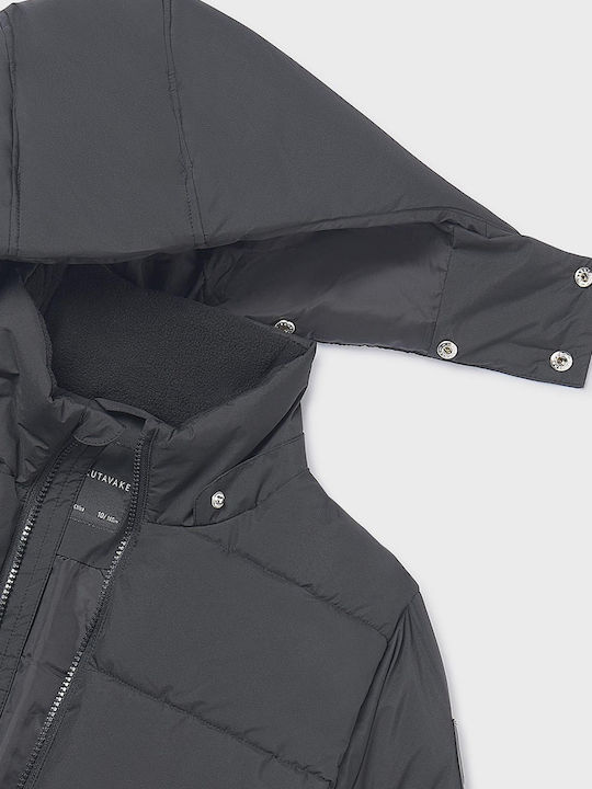 Kids Casual Long Jacket with Hood Black