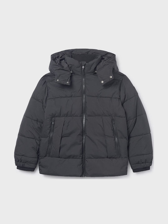 Kids Casual Long Jacket with Hood Black