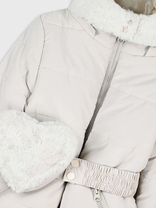 Kids Casual Long Jacket with Hood Cream
