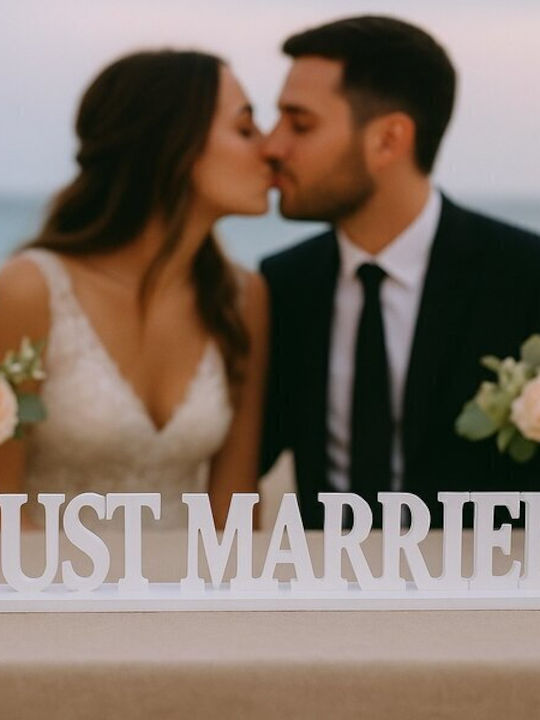 Ταμπελα Ξυλινη Just Married 70x11cm Λευκη