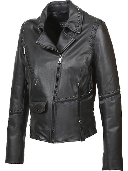 Δερμάτινο Γυναικείο Biker Jacket Μαύρο