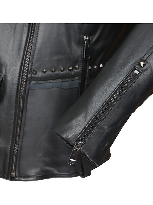 Δερμάτινο Γυναικείο Biker Jacket Μαύρο