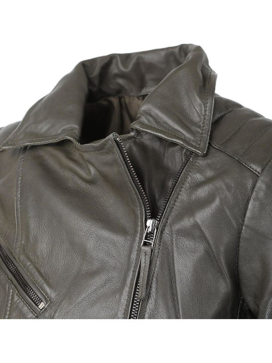Δερμάτινο Γυναικείο Biker Jacket Λαδί