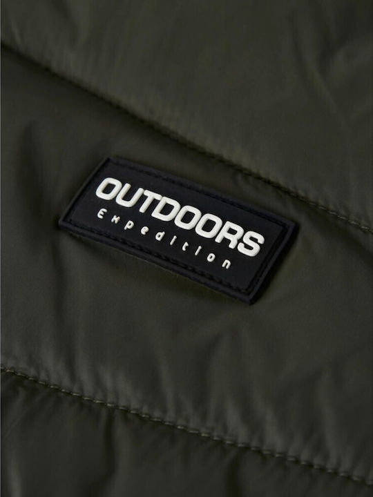 Daunen Kinderjacke Lang mit Kapuze Dunkelgrün