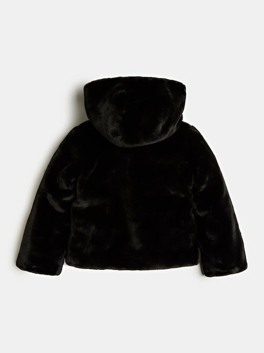 Kinder Freizeitjacke Kurz Beidseitig mit Futter & Kapuze Schwarz
