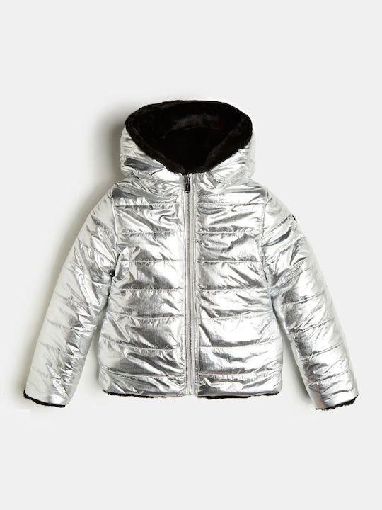 Kinder Freizeitjacke Kurz Beidseitig mit Futter & Kapuze Schwarz