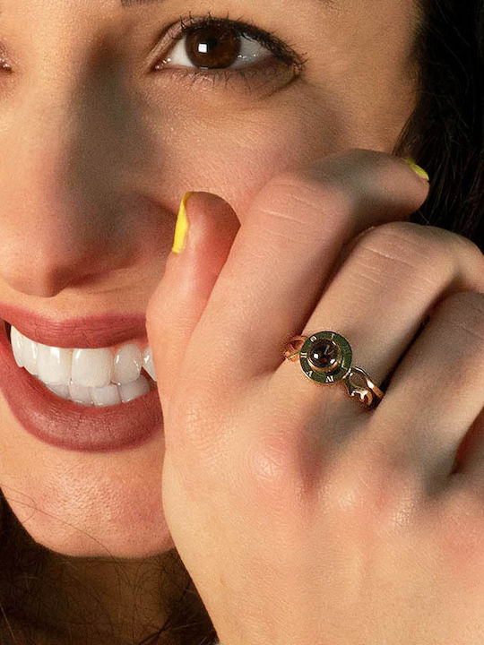 Theodora's Jewellery Ring with Stones made of Steel Gold Plated