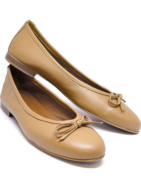Lederne Damen Ballerinas in Tabac Braun Farbe