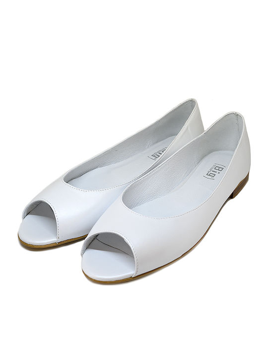 Lederne Damen Ballerinas in Weiß Farbe