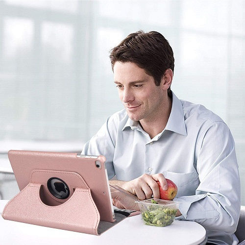 Flip Cover Δερμάτινη Περιστρεφόμενη Ροζ Χρυσή (iPad mini 4)