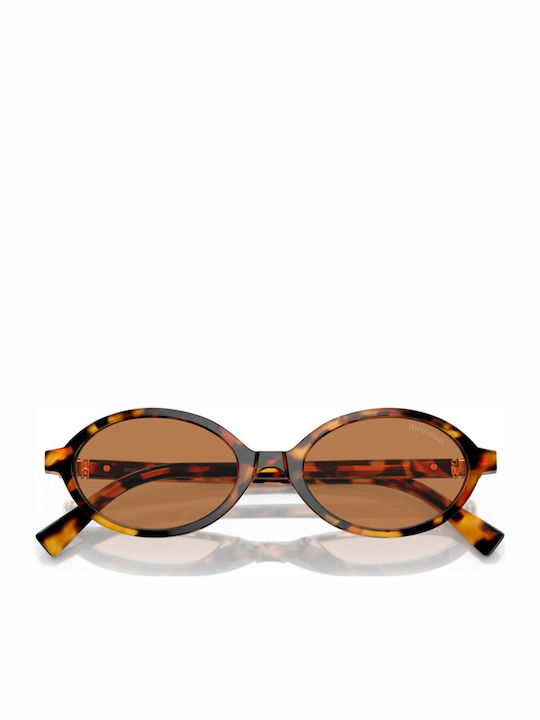 Miu Miu Women's Sunglasses with Brown Tartaruga Plastic Frame and Brown Lens
