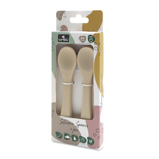Lorelli Set pentru bebeluși cu Furculiță din Silicon pentru 6+ luni Bej 2buc
