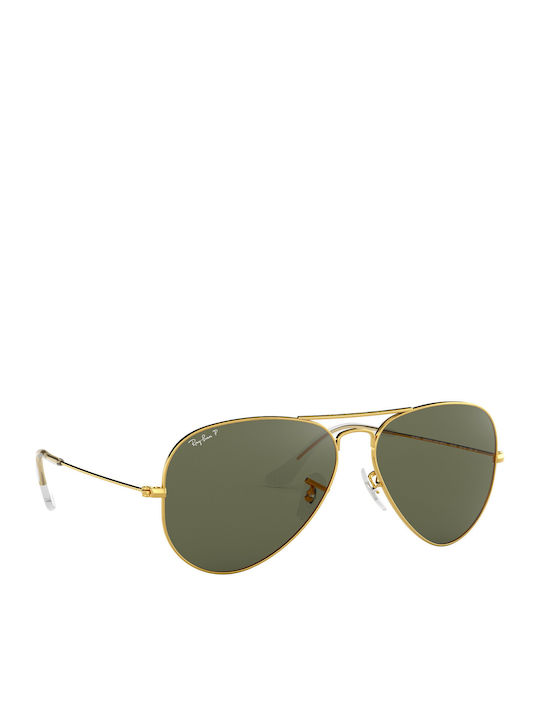 Ray Ban Aviator Unisex Sunglasses with Gold Metal Frame and Green Polarized Lens RB3025 001/58