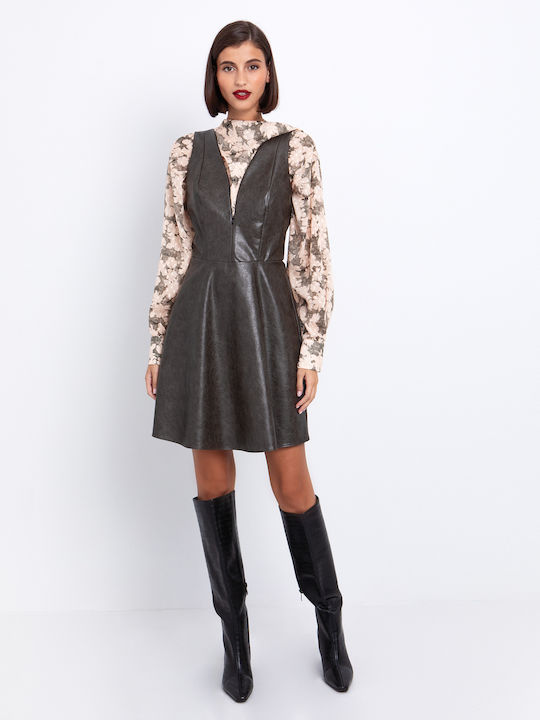 Mini Evening Dress Leather Khaki
