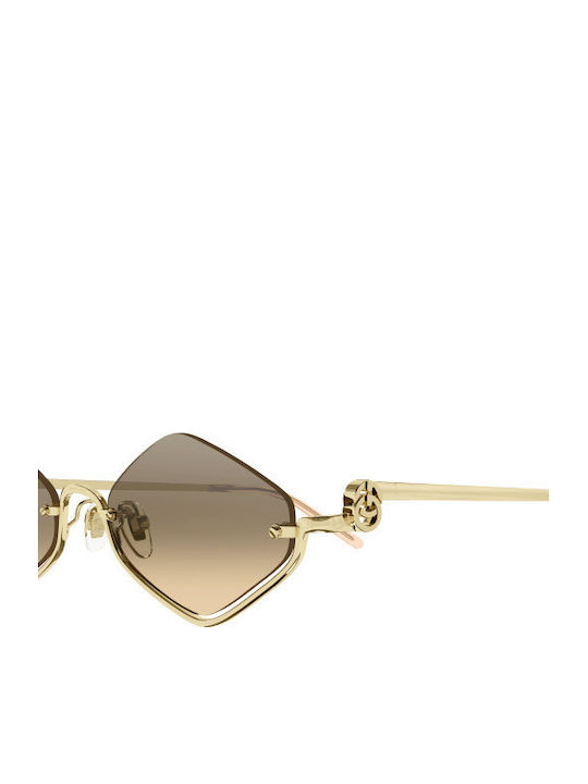 Gucci Unisex Γυαλιά Ηλίου με Χρυσό Μεταλλικό Σκελετό και Καφέ Ντεγκραντέ Φακό GG1604S 003