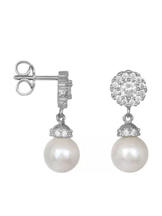 Cercei din White Gold cu Pietre & Perle