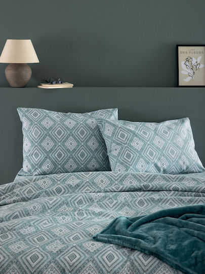 Palamaiki Σετ Παπλωματοθήκη Βαμβακερή 170x250cm Μονή με Μαξιλαροθήκη Fb0239 Πράσινη