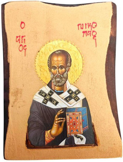 IconsGR Εικόνα Свети Николай Дърво 2x22см.