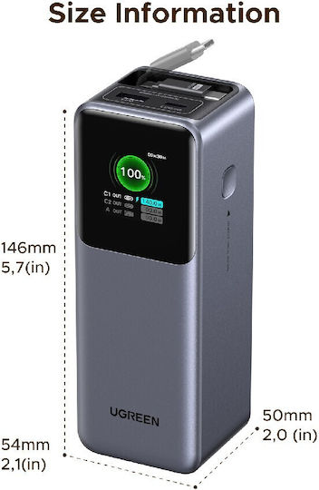 Ugreen PB726 Power Bank 20000mAh 165W με Θύρα USB-A και Θύρα USB-C Power Delivery Γκρι