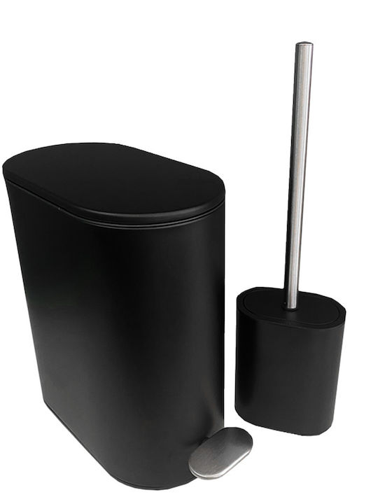 Sidirela Metallic Toilet Brush and Basket Set Soft Close 5lt Black