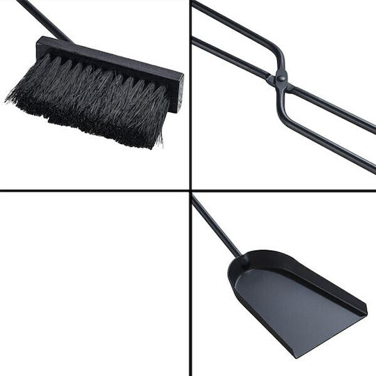 Home & Camp Set de unelte pentru șemineu cu cleștar Inox Negru