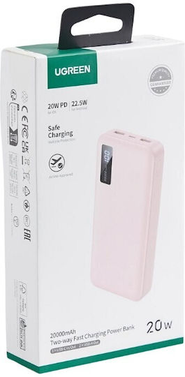 Ugreen PB312 Power Bank 20000mAh 20W με 2 Θύρες USB-A και Θύρα USB-C Power Delivery Ροζ