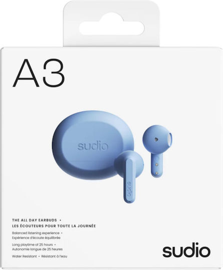 Sudio A3 Open Ear Bluetooth Handsfree Earphones with Sweat Resistance and Charging Case Blue