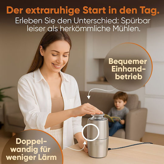 Clatronic Râșniță electrică pentru cafea 150W cu capacitate de boabe 60gr Argintiu