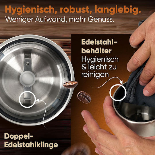 Clatronic Râșniță electrică pentru cafea 150W cu capacitate de boabe 60gr Argintiu