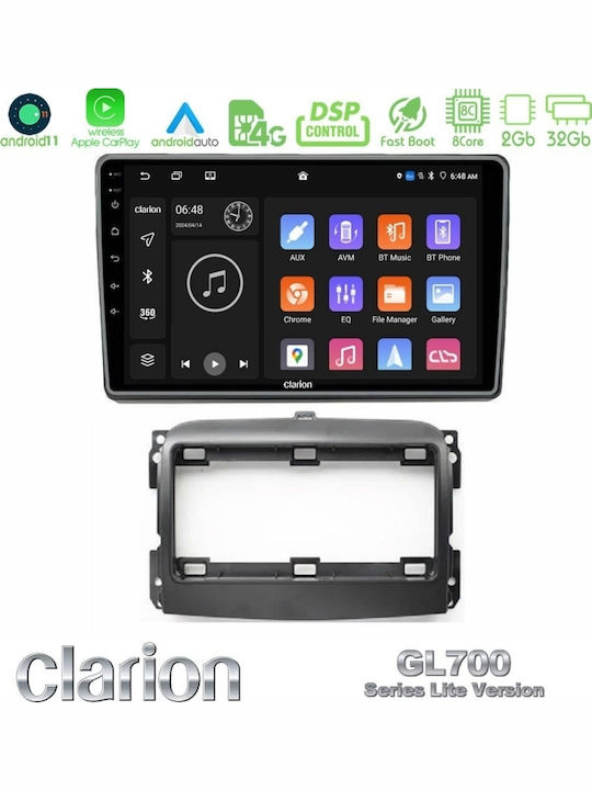 Clarion Auto-Audiosystem für Fiat 500L 2012 (Bluetooth/USB/WiFi/GPS/Apple-Carplay/Android-Auto) mit Touchscreen 10"