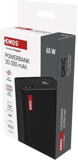 Emos B0560B Power Bank 20000mAh 65W με Θύρα USB-A και Θύρα USB-C Power Delivery Μαύρο
