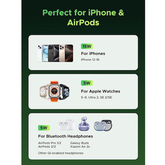 Ugreen Ασύρματος Φορτιστής (Qi Pad) 15W Μαύρος