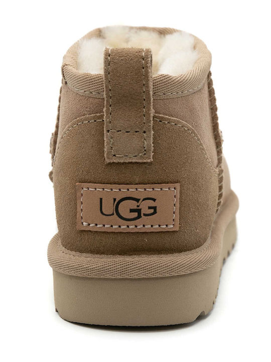 Classic Ultra Mini Suede Women's Ankle Boots with Fur Antilope