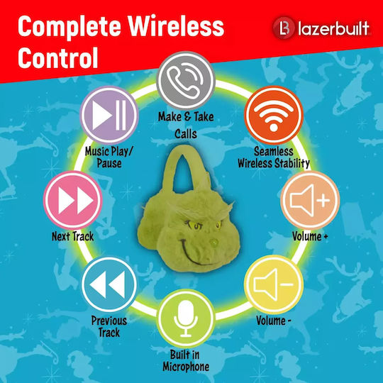 Lazerbuilt Grinch Plush Fără fir Bluetooth Pentru copii Over Ear Căști Verzi