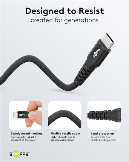 Goobay Braided USB 2.0 Cable USB-C Male - USB-C 60W Black 3m 73955