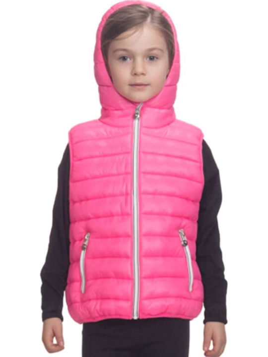Kids Quilted Sleeveless Short Jacket with Hood Fuchsia