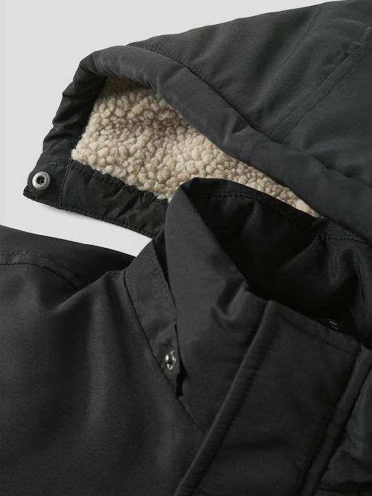 Kinder Parka Lang mit Futter & Kapuze Schwarz