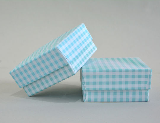 Paper Box 8x8x4 Set/35 Checked Light Blue