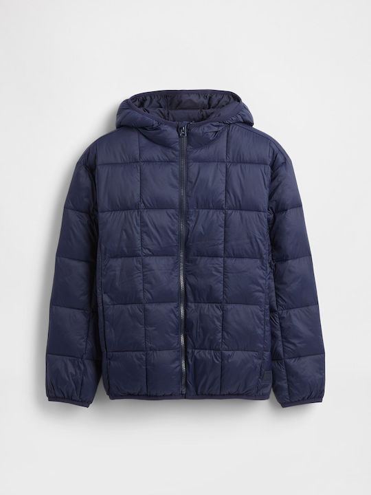 Kids Casual Long Windproof Jacket with Hood Blue
