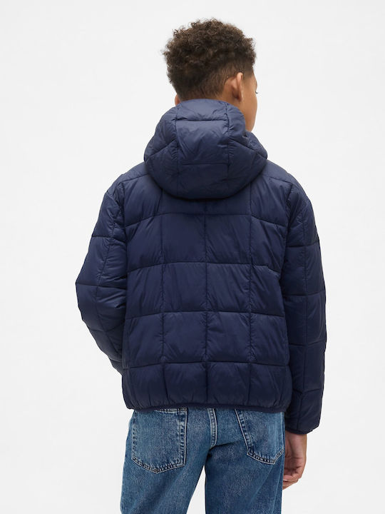 Kids Casual Long Windproof Jacket with Hood Blue