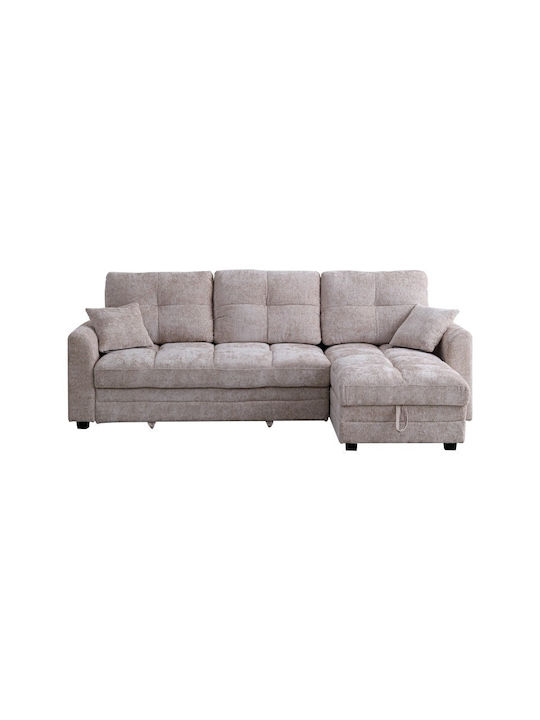Comfie Colțar Canapea Pat cu Unghi Reversibil și Spațiu de Depozitare Bej 267x159x97cm