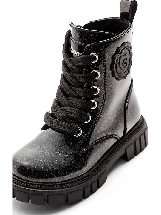 Kids Boots from Patent Leather with Zipper Black