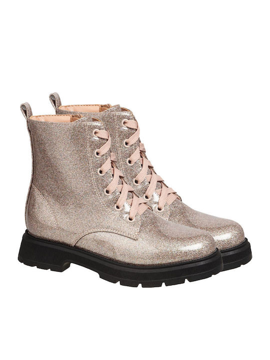 Leather Kids Boots with Zipper Rose Gold
